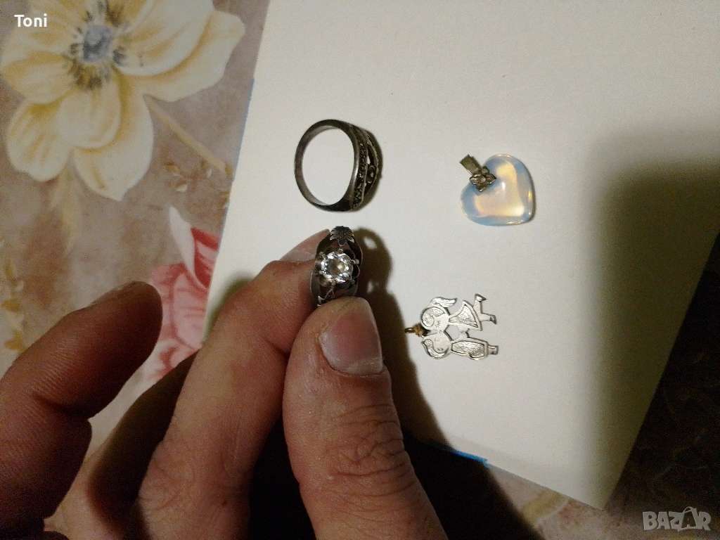 Сребърен пръстен 3х10-камък 875 проба, снимка 1