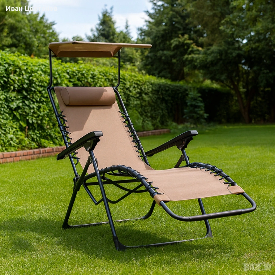 Сгъваем градински шезлонг с нулева гравитация и сенник – комфорт за пълна релаксация, снимка 1