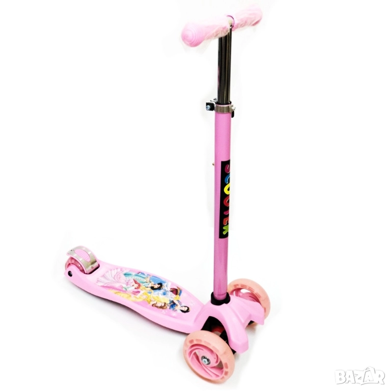 Детска тротинетка ScooTer Princess, Светещи LED колела, Розова, снимка 1