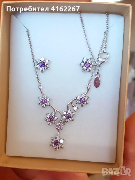 Сребърен комплект Пандора, колие и обици , снимка 1