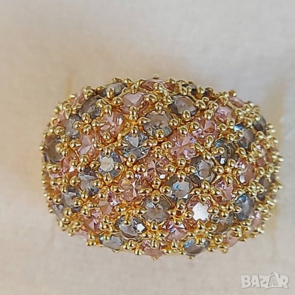 Уникален златен пръстен с естествени турмалини и аквамарини, снимка 1