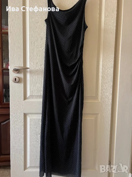 Нова дълга елегантна черна рокля на бели  точки , снимка 1