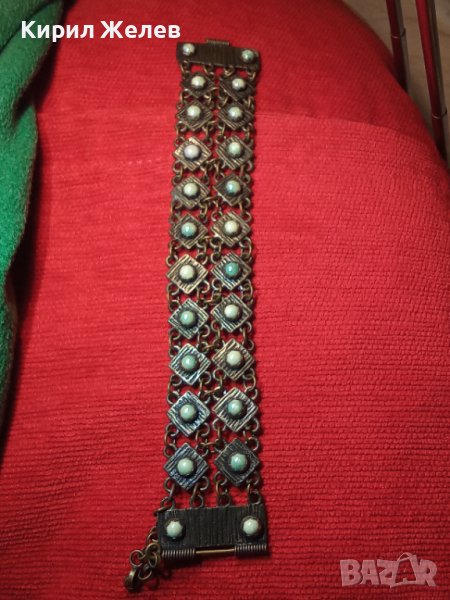 19 ВЕК СКЪПОЦЕННА ВЪЗРОЖДЕНСКА ПОСРЕБРЕН БРОНЗ МАЙСТОРСКА ЕТНО ОГЪРЛИЦА с ЩИФТ НАКИТ за НОСИЯ 11842, снимка 1