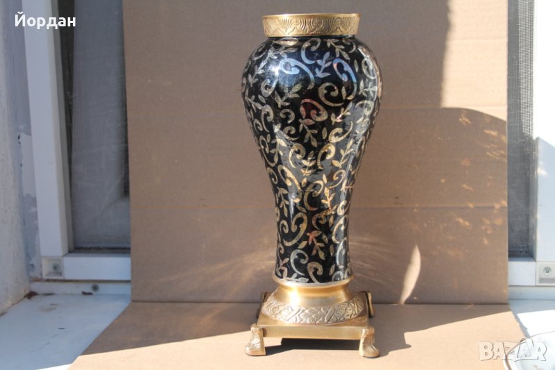 Ваза стъкло и бронз , снимка 1