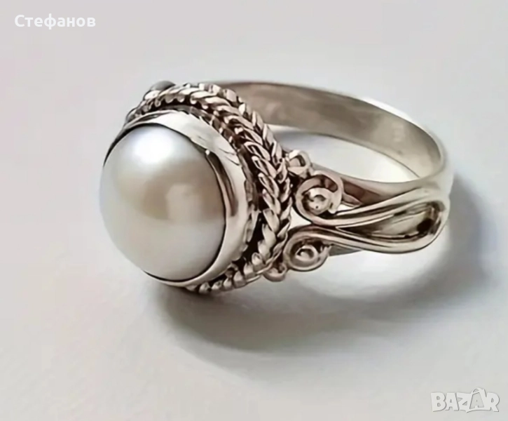 Пръстен с лунен камък във Викториански стил, снимка 1