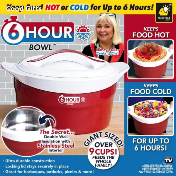 Голяма Термо кутия от неръждаема стомана запазва храната гореща или студена за 6 ч, снимка 1