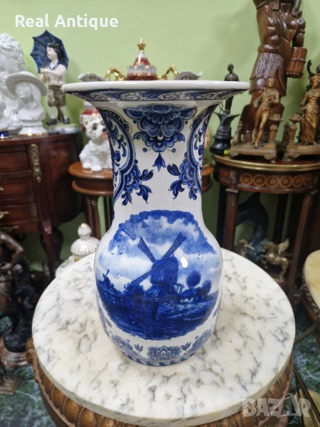 Стара рядка уникална антикварна колекционерска порцеланова ваза Delft  от 19 век, снимка 1