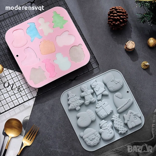Силиконова форма за коледни сладки и шоколад силиконов коледен молд с 11 различни фигурки, снимка 1