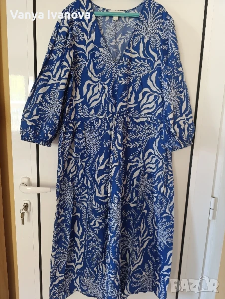 H&M  рокля в бяло и синьо от памук, снимка 1