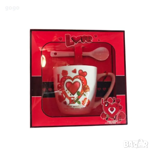 Керамична чаша, с лъжица, сърчица, снимка 1