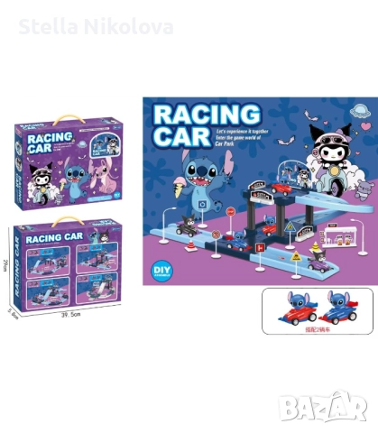 Детски паркинг Стич с рампа и 2 коли