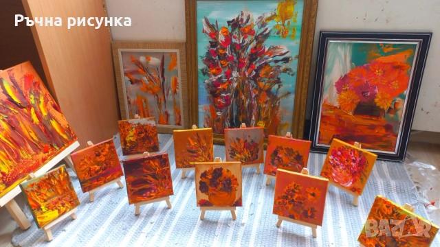 Авторски мини картини тема есен ,цена 10лв -картина и статив и големи картини , снимка 4 - Картини - 38707244