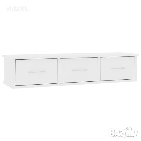 vidaXL Стенен рафт с чекмеджета, бял, 88x26x18,5 см, инженерно дърво