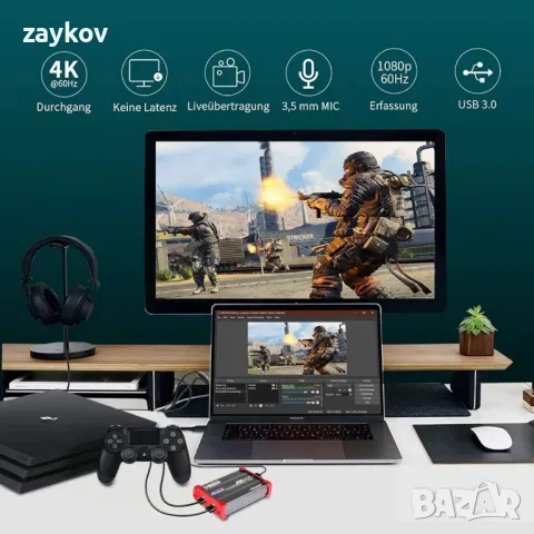TreasLin 4K Capture Card, USB 3.0 HDMI Game Capture Поточно предаване на игри на живо и запис, снимка 4 - Игри за PlayStation - 47752591