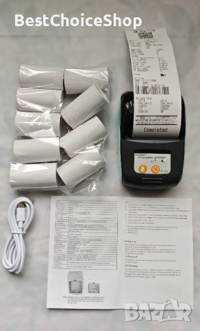 Портативен термален принтер за касови бележки 58mm– Съвместим с iOS/Android, снимка 2 - Принтери, копири, скенери - 53791716