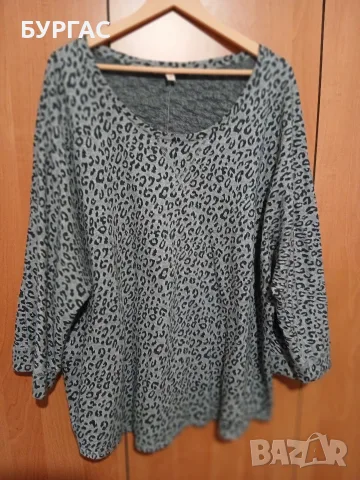 4xl Ефектна сива блузка с леопардов принт,еластична,запазена, снимка 2 - Туники - 56057484