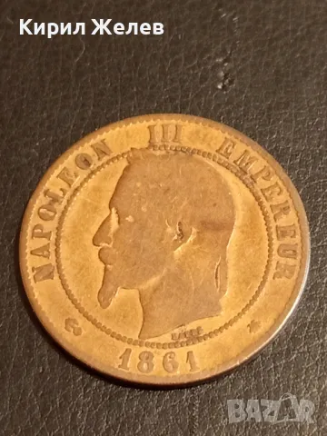 Рядка монета 10 сантима 1861г. Франция Император Наполеон трети 30322, снимка 4 - Нумизматика и бонистика - 48940273