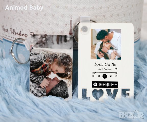 Персонализиран ключодържател Spotify двустранен MDF със снимка надпис