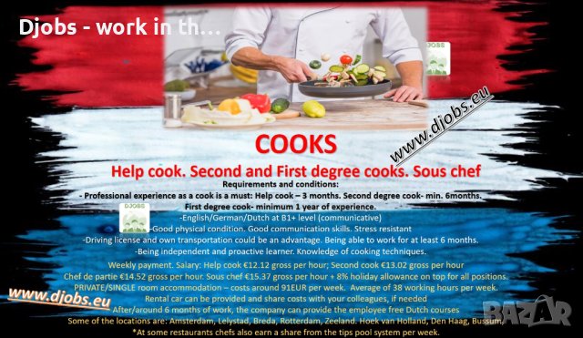 Help cook, Second and First degree cooks - Netherlands 