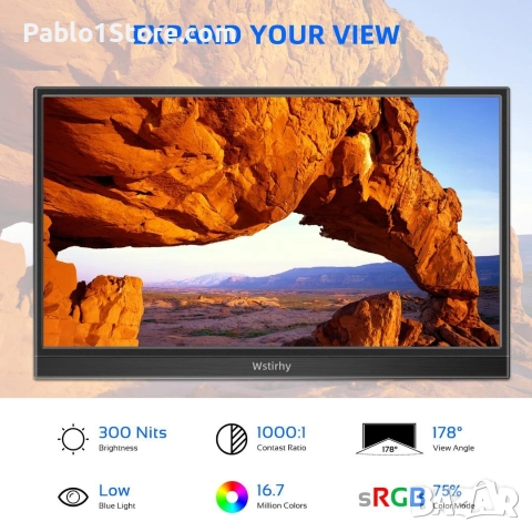 Преносим сензорен монитор 14-инчов 1920x1080p IPS, снимка 5 - Монитори - 52890765