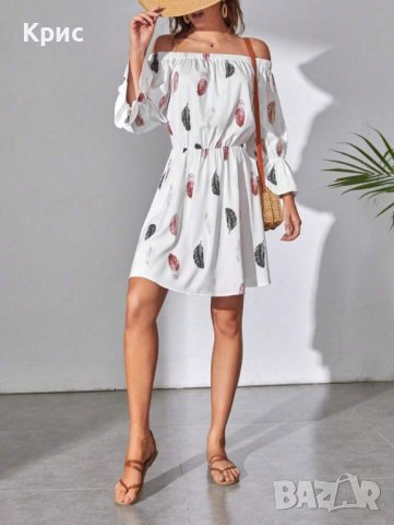 Лятна дамска рокля с голи рамене, размер L, снимка 2 - Рокли - 44506010