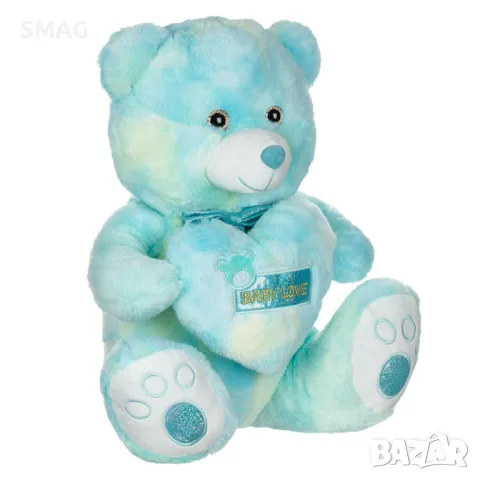 Седнало плюшено мече в синьо-зелен цвят със сърце Baby Love 45 см S_1232223, снимка 2 - Плюшени играчки - 48500331