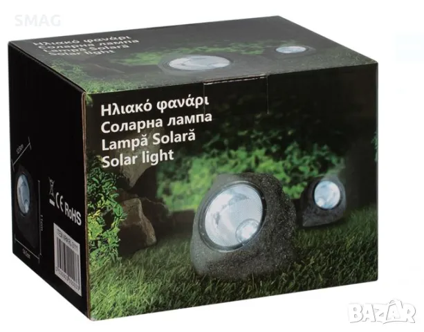 Слънчев соларен фенер LED камък дизайн 14.5x12.5x11cm S_1220606, снимка 4 - Соларни лампи - 49921148