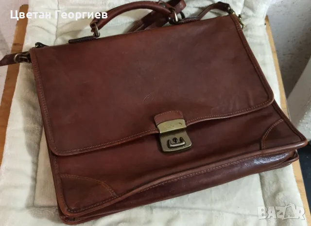 стара мъжка кожена бизнес чанта за документи BURKLEYS
