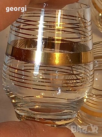 Пет стъклени чаши за ракия с позлата , снимка 3 - Чаши - 39884420