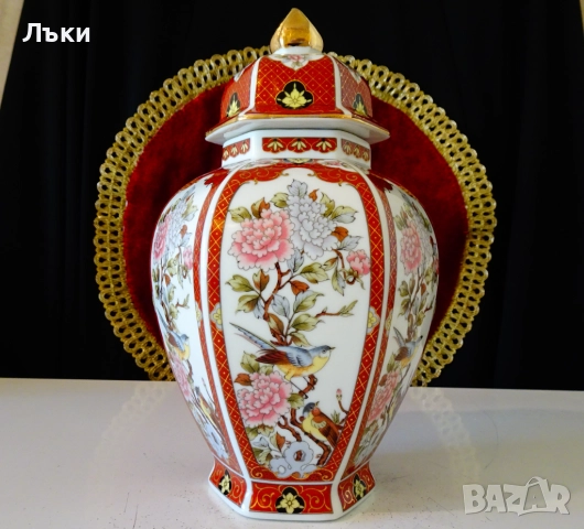 Урна,ваза,буркан японски порцелан Eiwa Kinsei,злато,птици. 