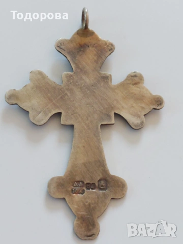 Стар сребърен,сребро 84, руски кръст с емайл-19в., снимка 3 - Антикварни и старинни предмети - 53645267