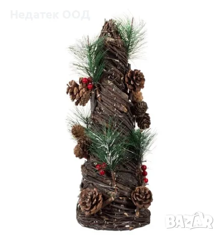 Коледна декоративна светеща елха, Кафяв, 13x35см, снимка 2 - Декорация за дома - 48304297