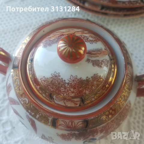 Антикварен Amari сервиз Гейши порцелан " яйчена черупка" Япония, снимка 5 - Сервизи - 42066407