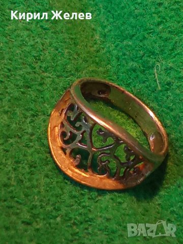 СТАР АЖУРЕН СРЕБЪРЕН АРТ ПРЪСТЕН СРЕБРО 925 с ПОЗЛАТА 34958, снимка 4 - Пръстени - 41336836