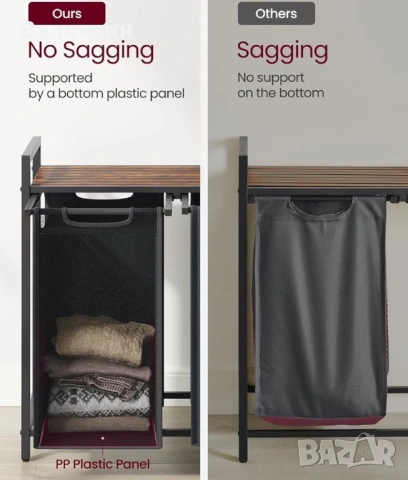 Кош за пране с рафт VASAGLE, снимка 4 - Други стоки за дома - 53452906