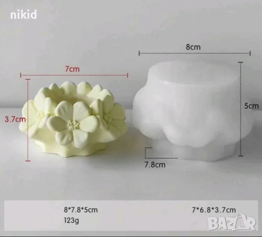 3d вишнев цвят цветя цветчета силиконов молд форма за свещ свещник смола гипс декор, снимка 3 - Форми - 48435548