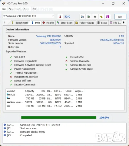 Samsung 990 PRO 1TB NVMe M.2 SSD PCIe 4.0 (7450 MB/s) – Отлично състояние, снимка 9 - Твърди дискове - 55963589