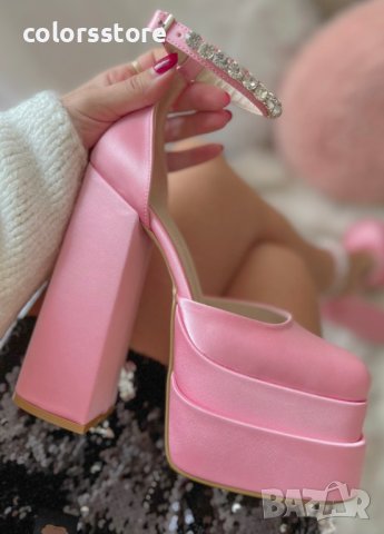 Сандали на ток - розов сатен - VS1