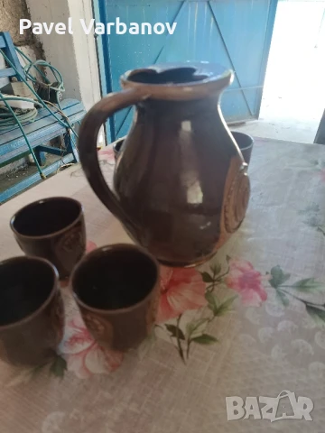 Керамична кана със 5 чаши, снимка 5 - Чаши - 50837042