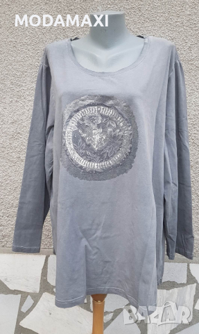 4XL Сива  блуза с дантела
