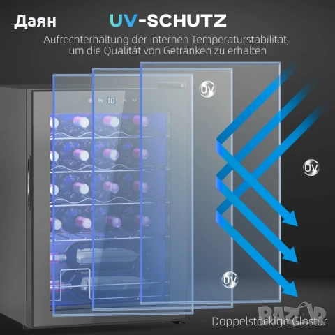 Охладител за вино 20 бутилки 53L, 5-18℃, компресорен HOMCOM, снимка 6 - Други - 53380676