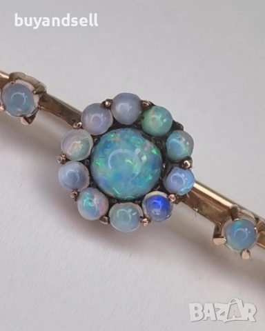 Златна брошка с опали, снимка 2 - Колиета, медальони, синджири - 53873868