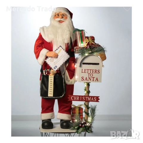 Коледна реалистична фигура на Дядо Коледа - пощальон със светлина и музика, 100см, снимка 3 - Декорация за дома - 52325085