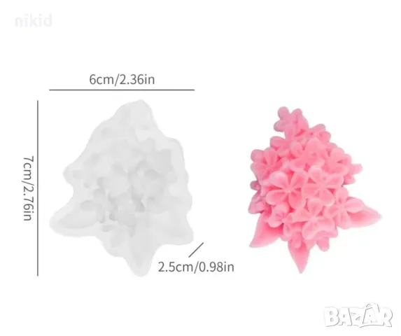 люляк цветя с листа силиконов молд форма фондан шоколад гипс смола декор, снимка 2 - Форми - 49788535