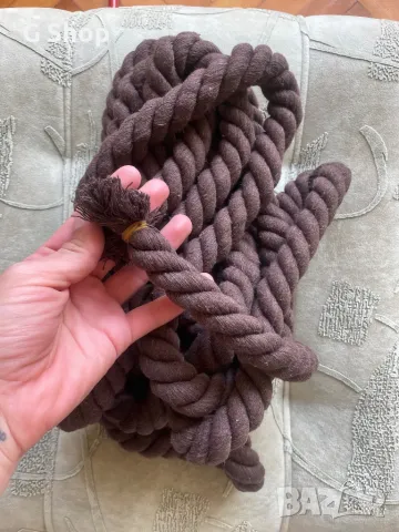 Дълго въже памучно памук 6 метра кафяво плетено, снимка 2 - Други спортове - 49968006