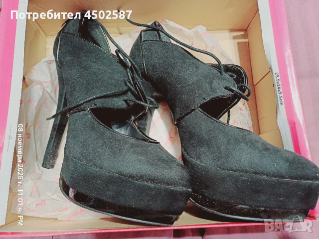 Черни обувки в връзки и 15 см ток, снимка 6 - Дамски обувки на ток - 52949134