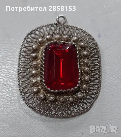 Старинен сребърен филигранен накит,Размер медальон, снимка 5 - Антикварни и старинни предмети - 49337436