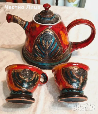 Разкошен Антикварен Рядък Чаен Сервиз hand made DANKO 1990те г.