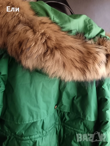 Зелена парка с естествен косъм от лисица , снимка 2 - Якета - 52648238