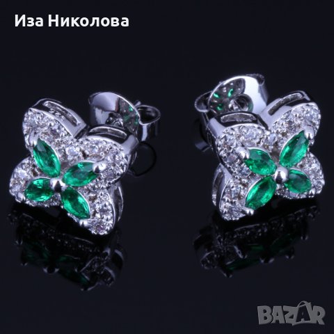 Сребърни обици със смарагд, снимка 1